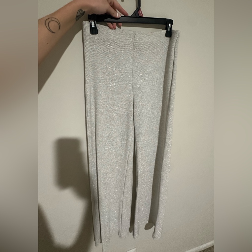 Zara Sparkling Platinum Wide-Leg Knit Pants